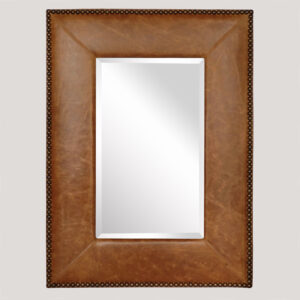 Spiegel in vintage leer met siernagels 115x85cm