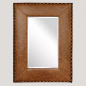 Spiegel in vintage leer met siernagels 115x85cm