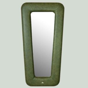 Spiegel in organische vorm met vintage leer 138x73cm