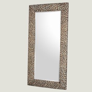 Grote passpiegel in luipaard geprinte koehuid 188x92cm